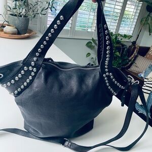 Free People Sloane Black Studded Leather Shoulder Bag